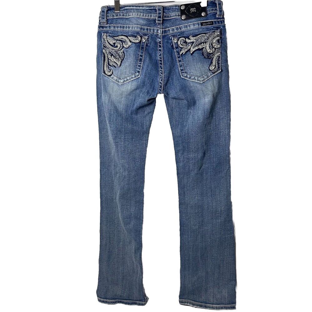 Miss Me Jeans Boot Cut Scroll Bling Womens Blue Denim Cowgirl Southwestern 30